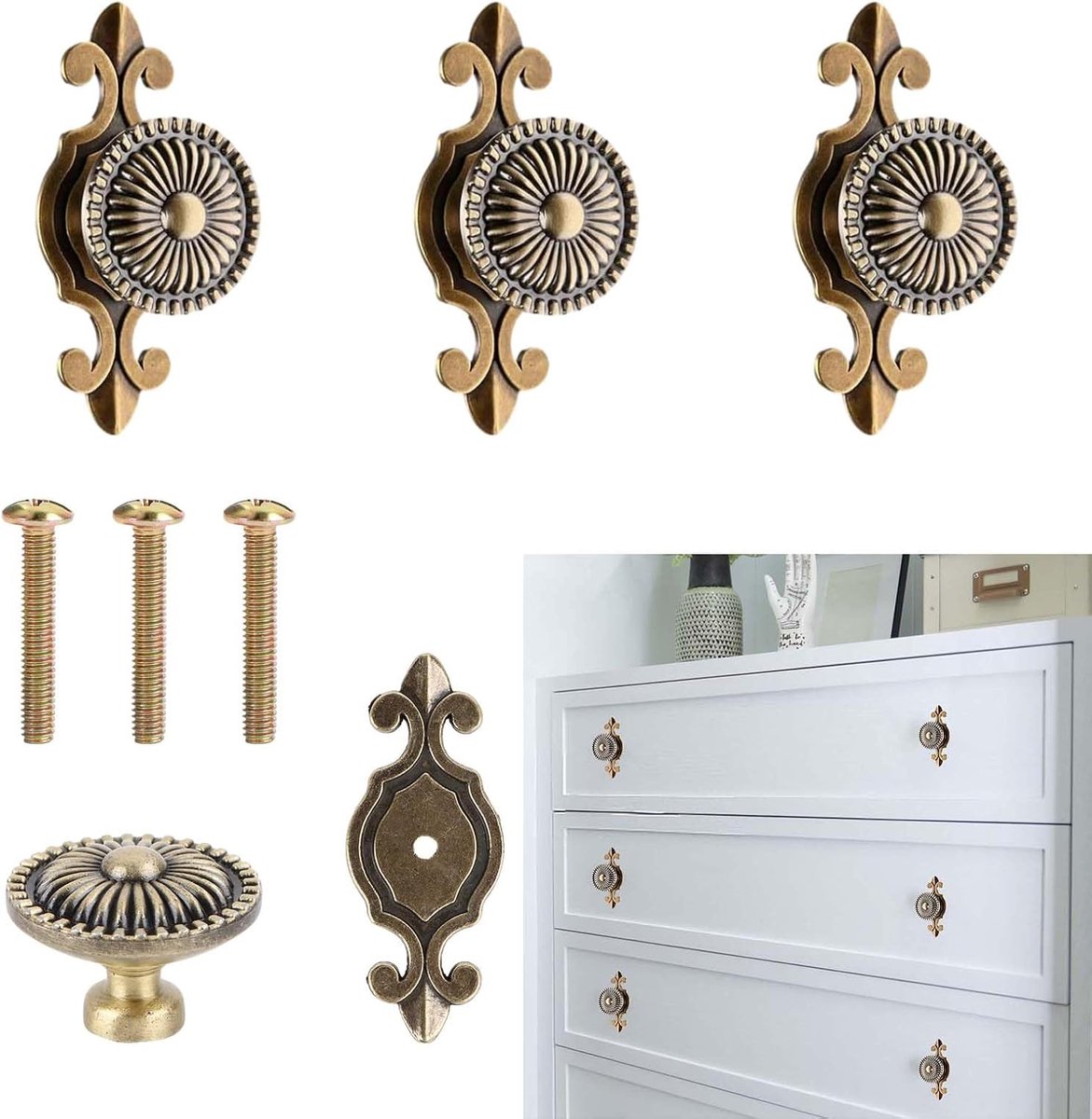 & Wvo Kastgrepen vintage, 3 stuks meubelknoppen, kastknoppen met 25 mm schroeven, meubelgrepen, ladegrepen, vintage voor deur, keuken, kast, meubels, kledingkast