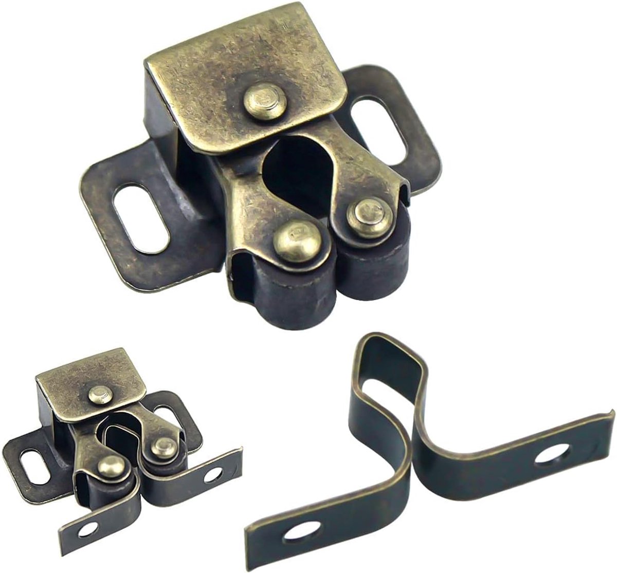 12 stuks meubelsnappers, dubbele rolsnapper voor kast, kledingkast, deur, bal roller, catch, meubelsnapper, kastdeur, kledingkast, deur, latch, vangset roestvrij staal voor kast (brons)