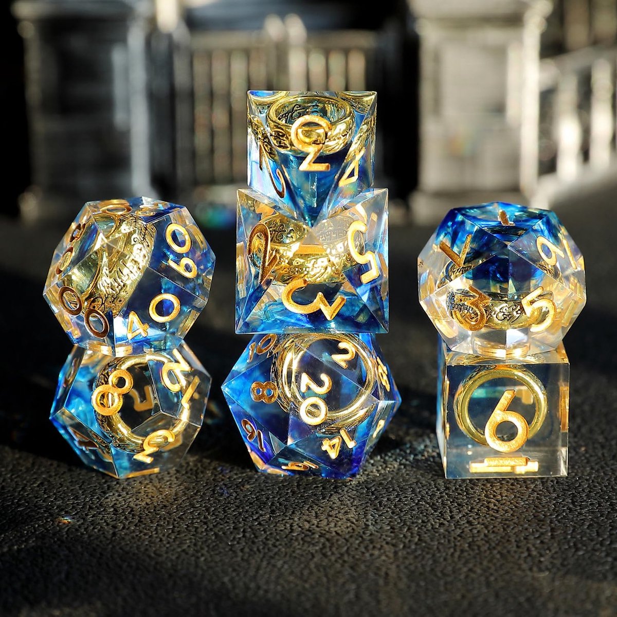 DND Dobbelstenen Set 7-delig D4 D6 D8 D10 D% D12 D20 Polyedrische Handgemaakt Kunsthars Scherpe Kanten D&D Dobbelstenen voor Dungeons en Dragons Pathfinder Rollenspellen Bordspellen RPG MTG