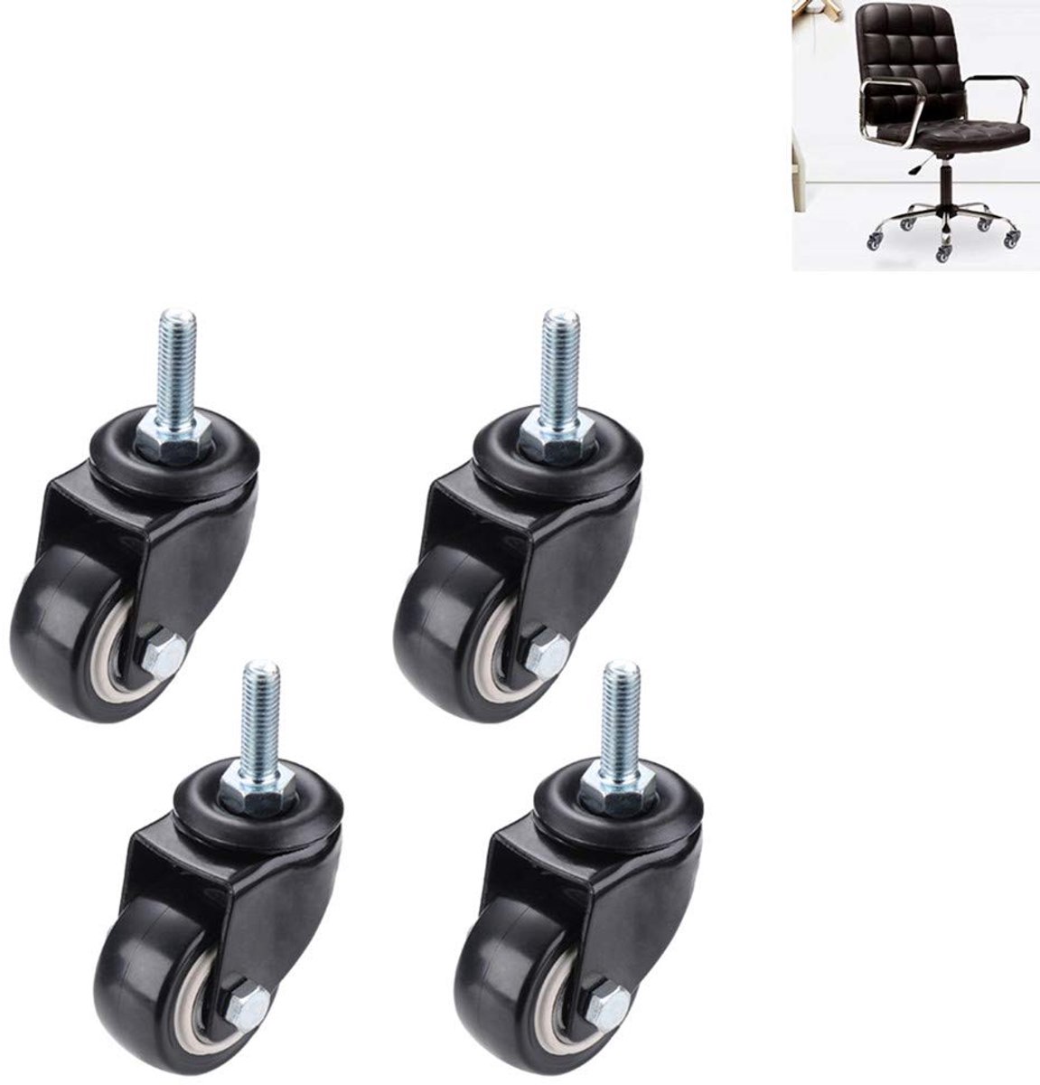 Zwenkwielen -1,5 inch veilig voor alle vloeren vloerbescherming rubber inclusief hardhout - perfecte vervanging voor bureauvloermat - M8x25mm (4)