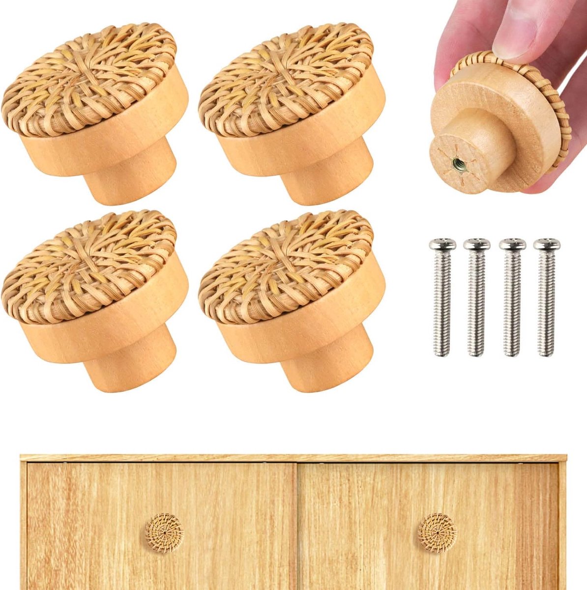 meubelknoppen 4 stuks houten deurladegrepen, kastknoppen, handgrepen voor kasten, handgrepen voor commode, voor kledingkast, commode, laden