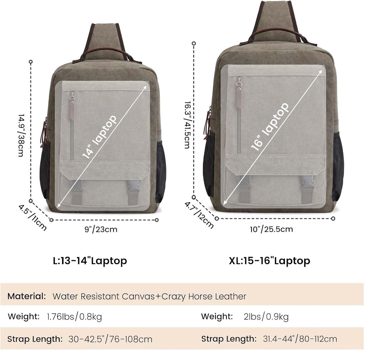 Sling Rugzak voor heren, borsttas, 33 cm, crossbody schoudertas, sporttas, bodybag, sling bag, dagrugzak, outdoor, wandelen, fietsen, reizen