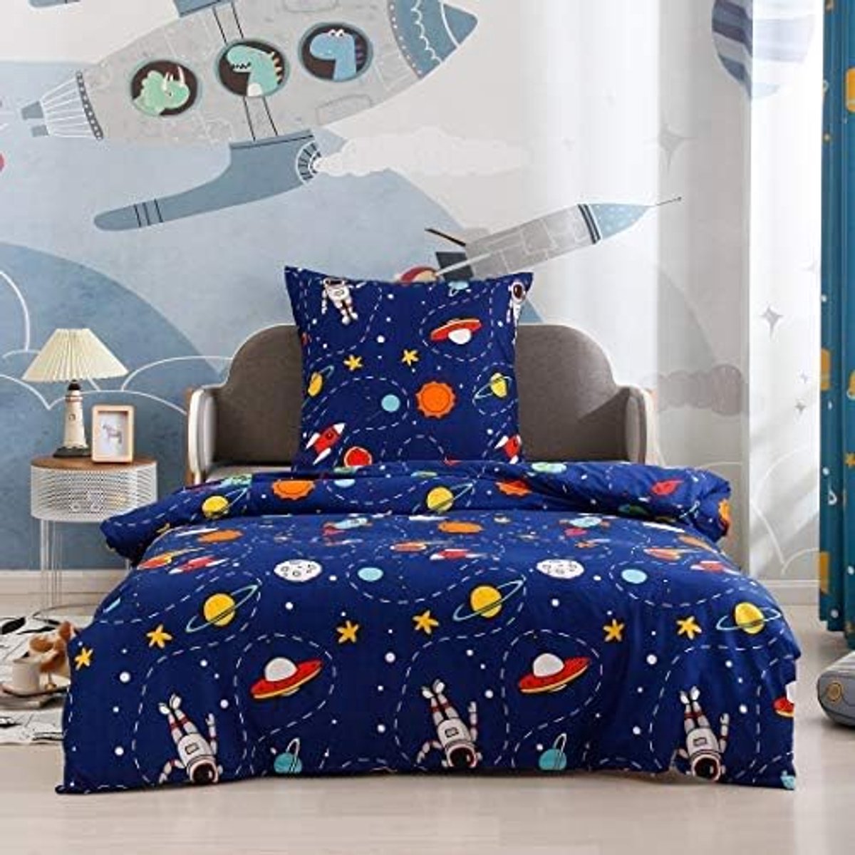 beddengoed 135 x 200 cm kinderen kinderbeddengoed babybeddengoed blauw wereldall sterrenhemel universum patroon omkeerbaar beddengoed dekbedovertrek en kussensloop 80 x 80 cm met ritssluiting