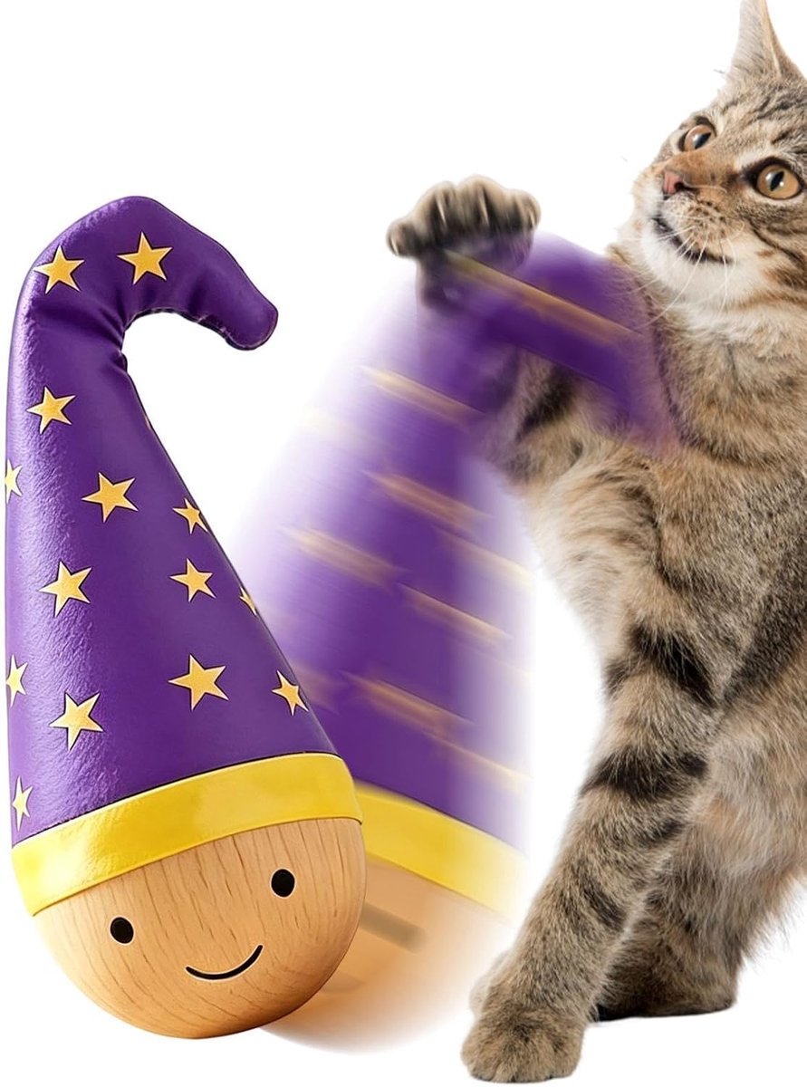 KZQ Kattenspeelgoed — Houten tuimelspeeltje, interactief, stimuleert het jachtinstinct — Geschikt voor gebruik binnenshuis, training en het scherpen van de nagels — Paars — 5,5 x 14 cm