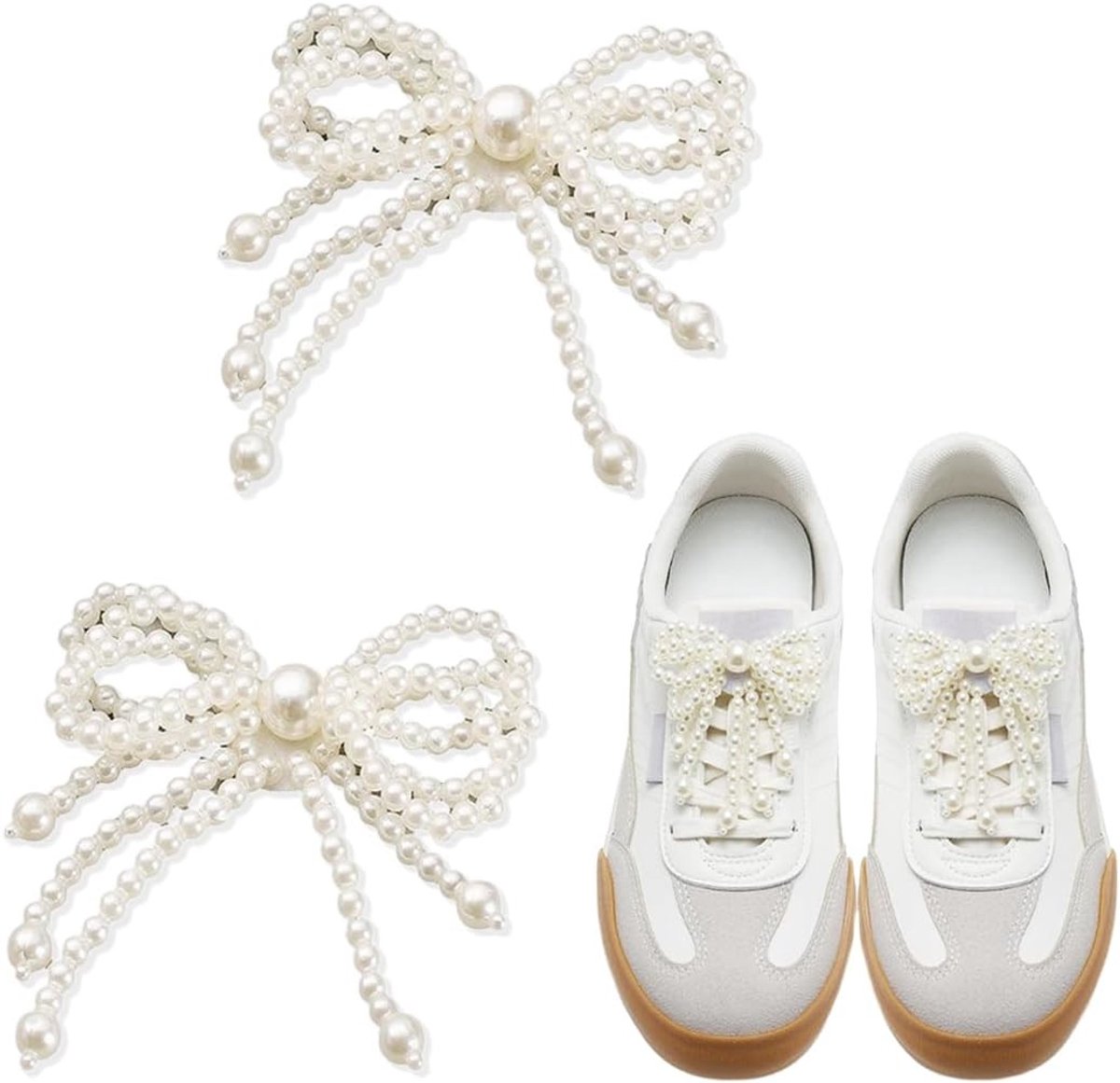 Schoenaccessoires voor Vrouwen, 2 Stuks Schoenjuwelen met Kralen en Strik, DIY Schoenclips en Buckles