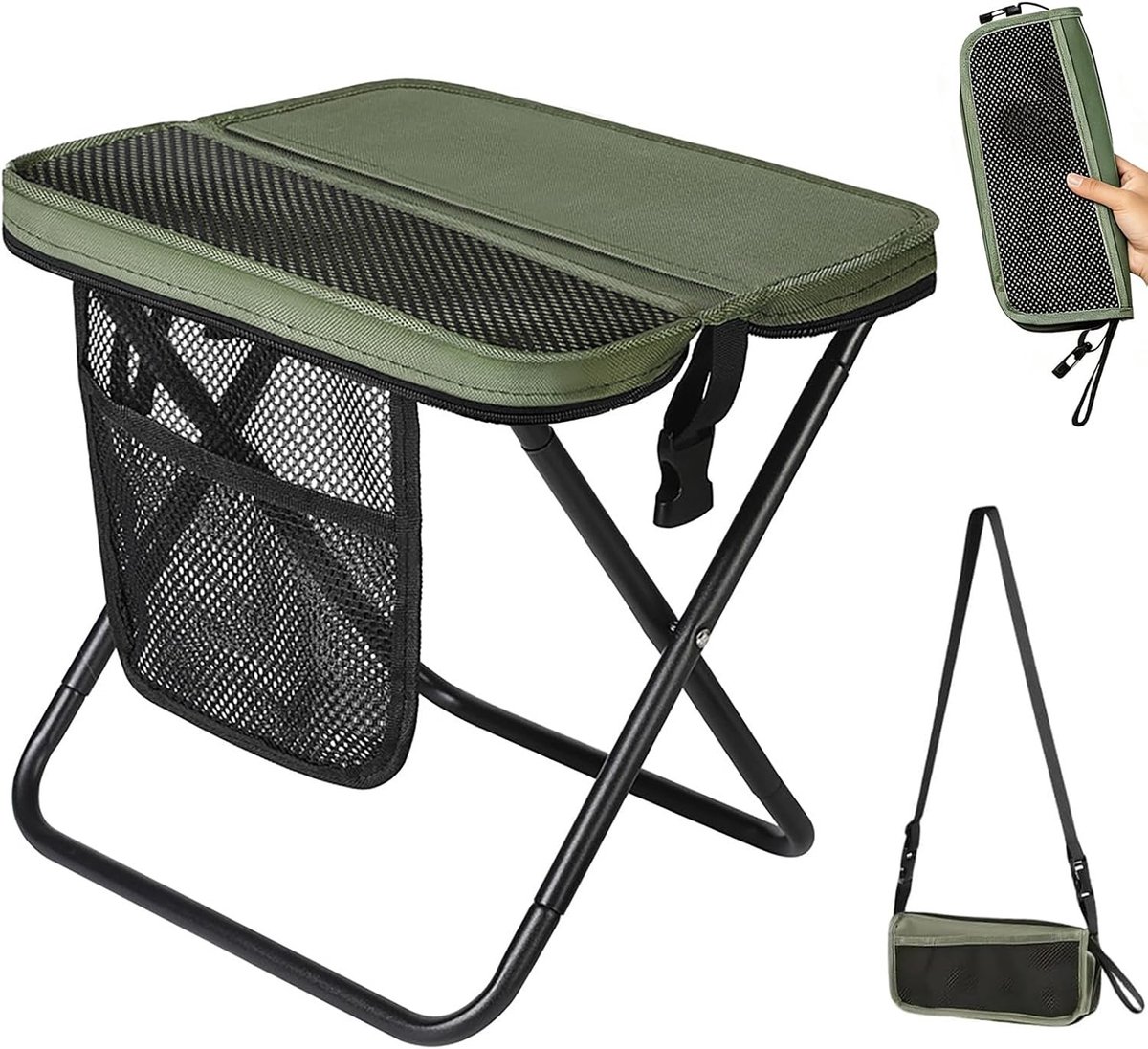 Opvouwbare Campingkruk - Lichtgewicht Vouwstoel met Opbergtas voor Tuin, Vissen en Reizen - 31 cm Hoog