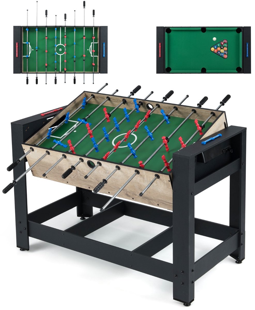 SureDeal® - Speelkamer - Draaibare Multitafel Combinatie - Biljarttafel - Ballen Keuen Driehoek - 122x60,5x81,5 cm - Donkerbruin