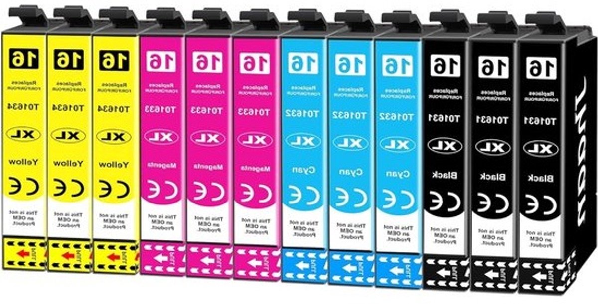 16XL Inktcartridges - Multipack Inkt - Documenten Printen - Nieuwste Chip Versie - 12 Stuks - Zwart Cyaan Magenta Geel