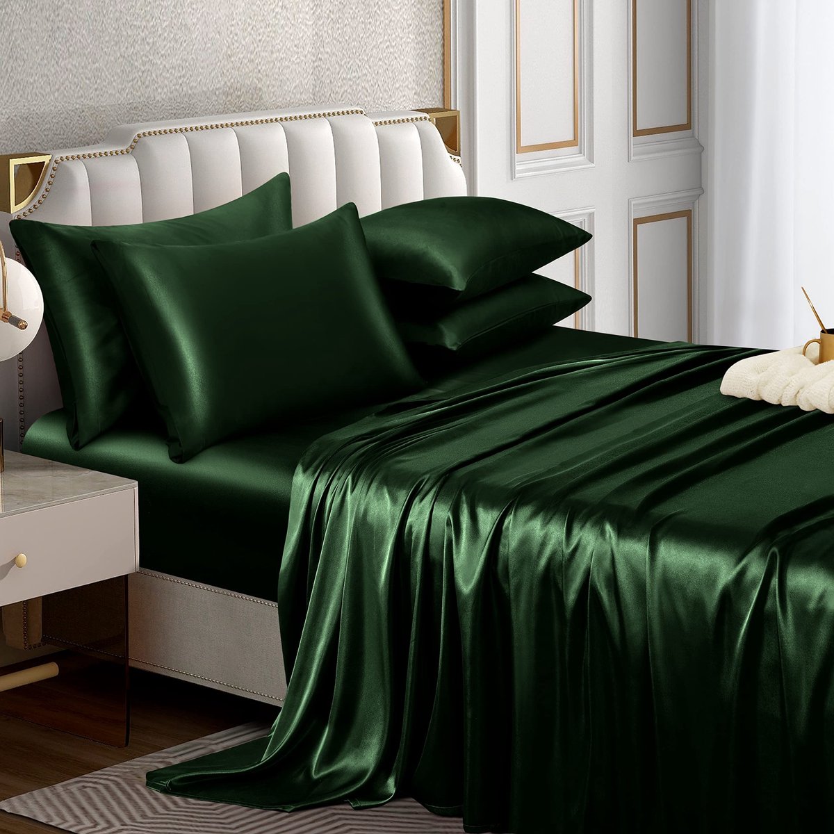 Kingsize Satijnen Lakenset - 6-delig - Smaragdgroen