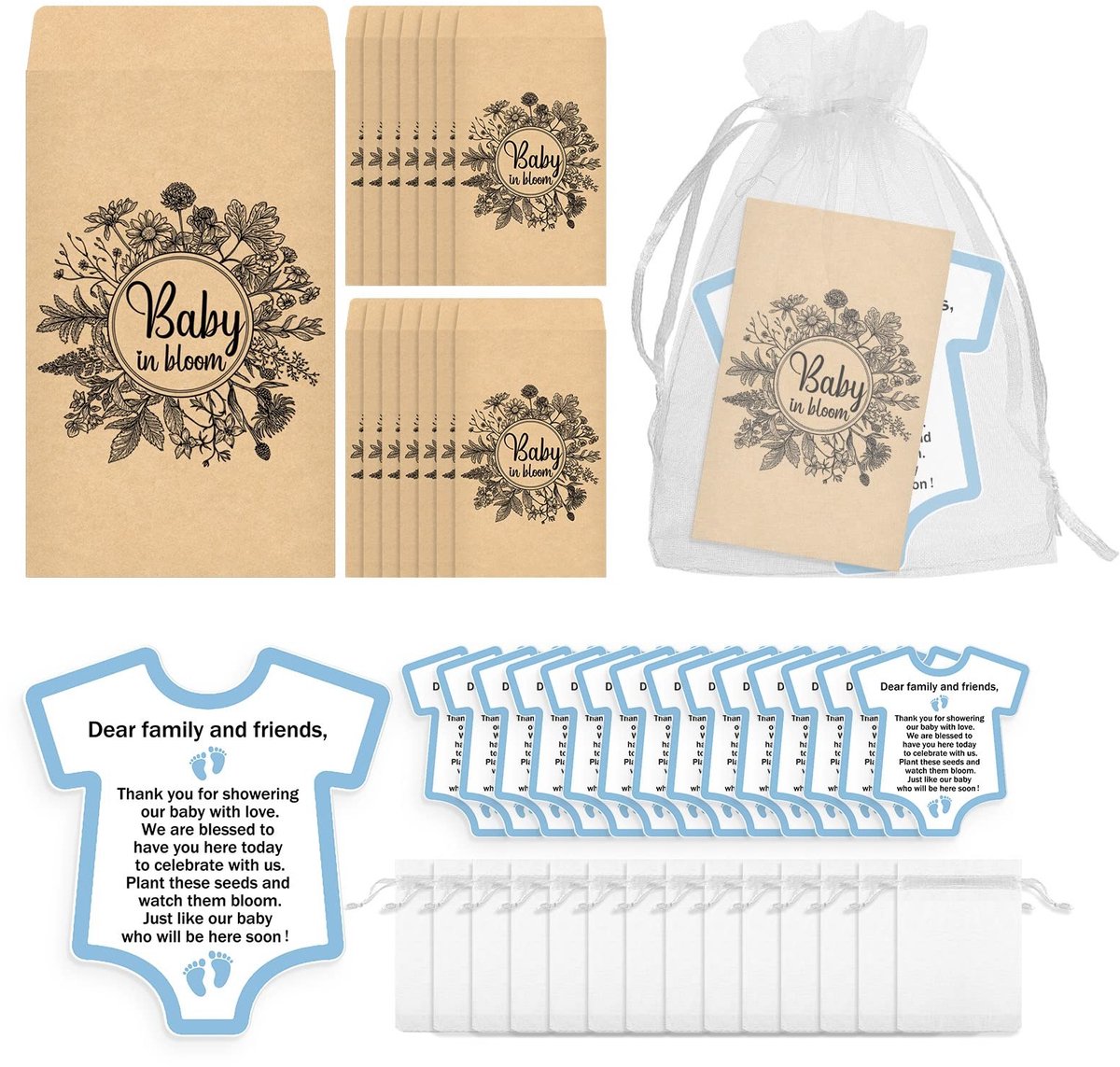 Baby Shower Zaad Pakket - 100 Zelfklevende Enveloppen en Geschenkzakjes