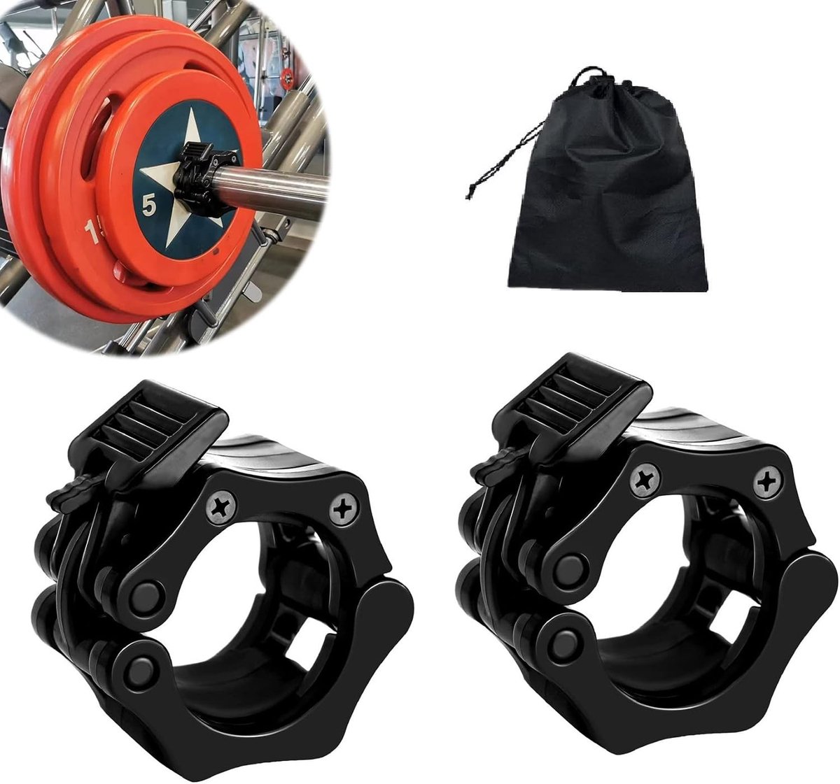 Olympische Halter Klemmen voor Snelle Bevestiging, Gewichtsschijven en Fitness Training Accessoires - Zwart