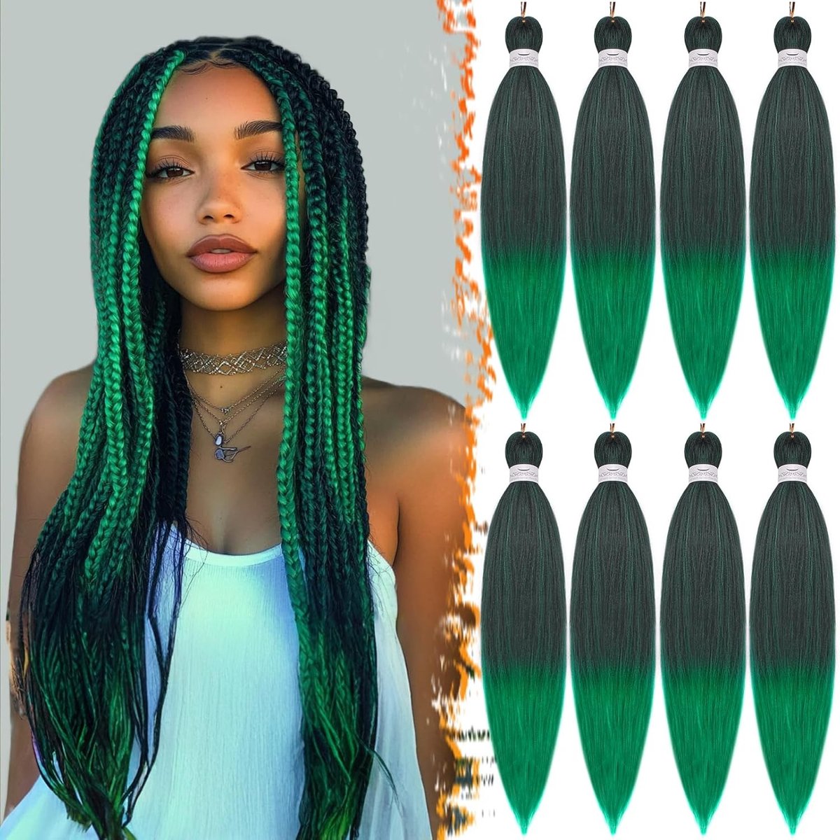 Pre-Stretched Ombre Groene Vlecht Haar Extensions van 66 cm - 8 Packs Professionele Synthetische Haar voor Vlechten met Yaki Textuur en Eenvoudig Vlechten