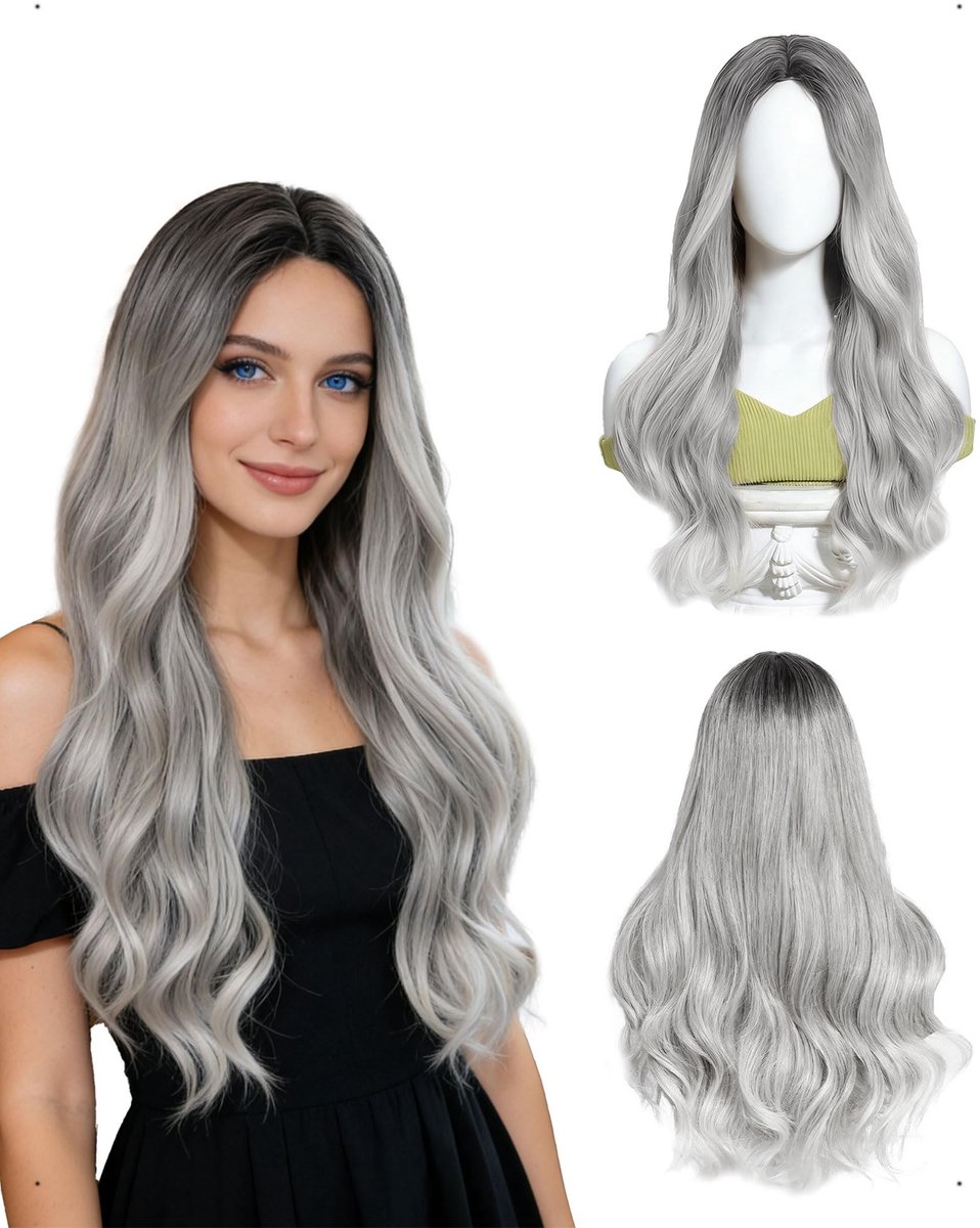 Wavy Long Layers Perücke - 70 cm Grijs