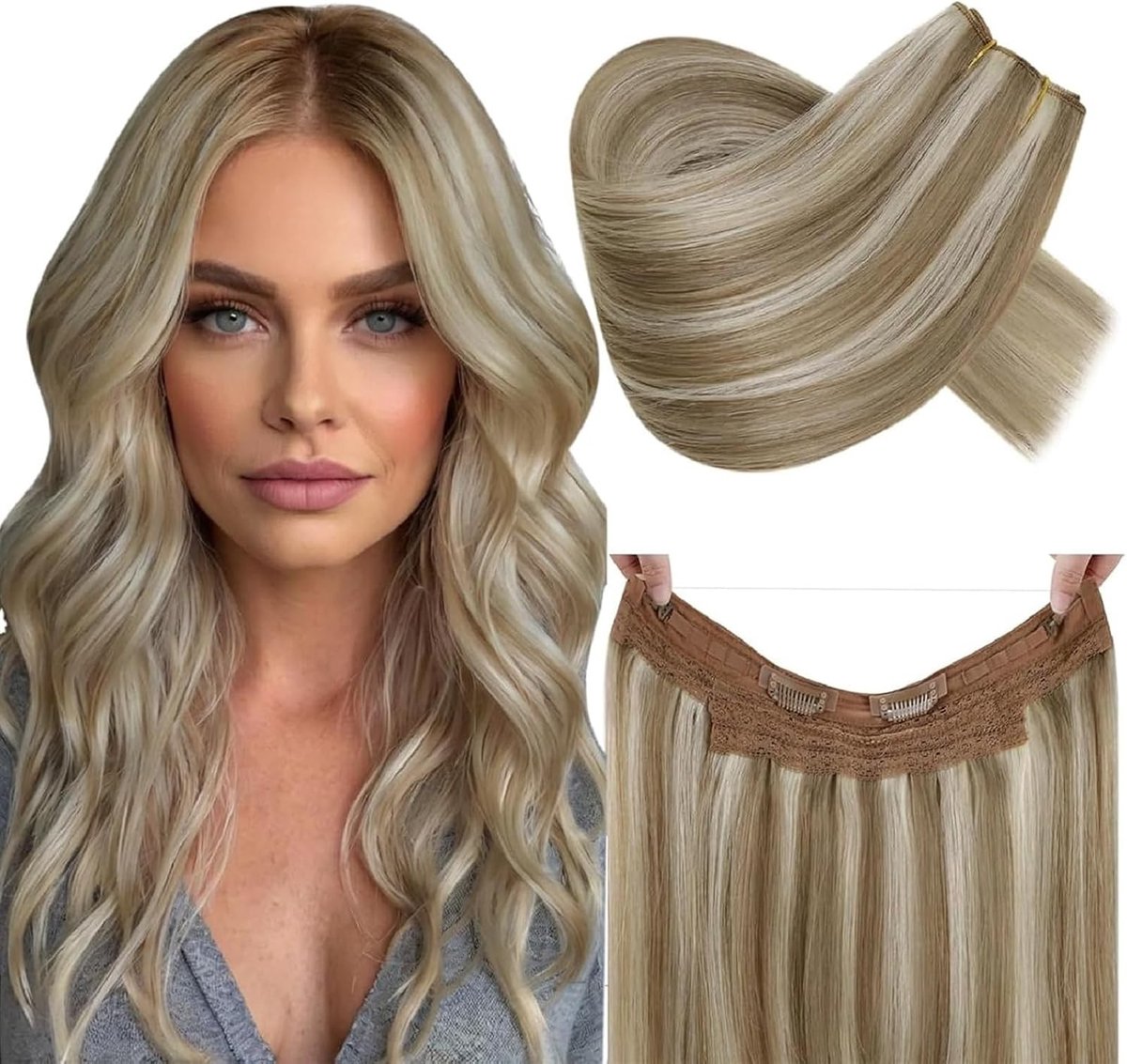 Onzichtbare Echte Haarextensions, Bruine en Blonde Mix, 30 cm, Verstelbaar, 70 g, Natuurlijk Volume en Lengte