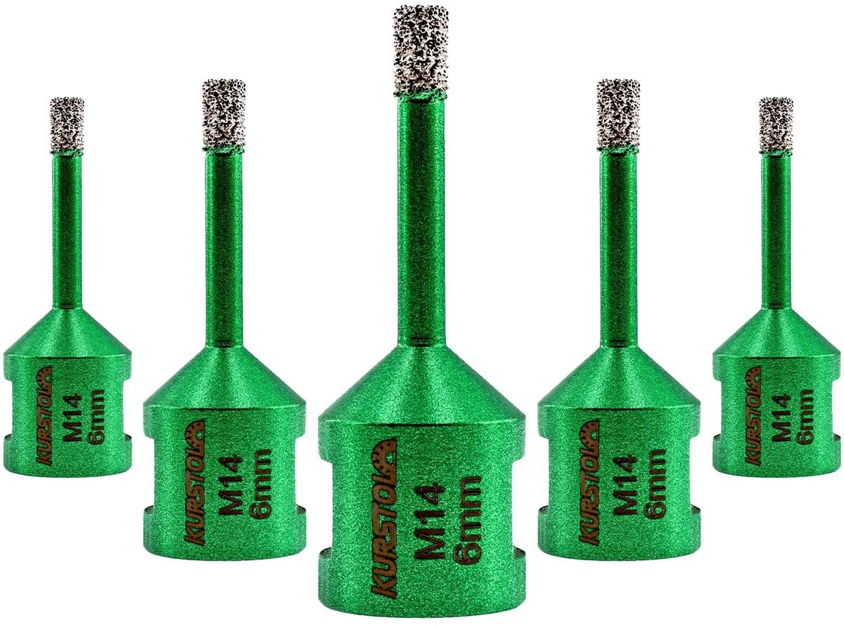Set van 5 Diamant Boorbits - Voor Porselein en Tegels - 6 mm