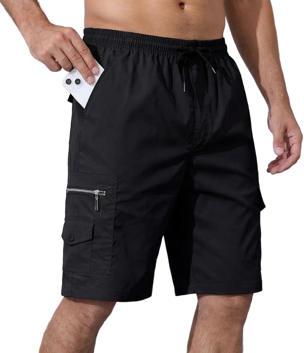 Cargoshorts voor Heren - Zwart - Elastische Taille
