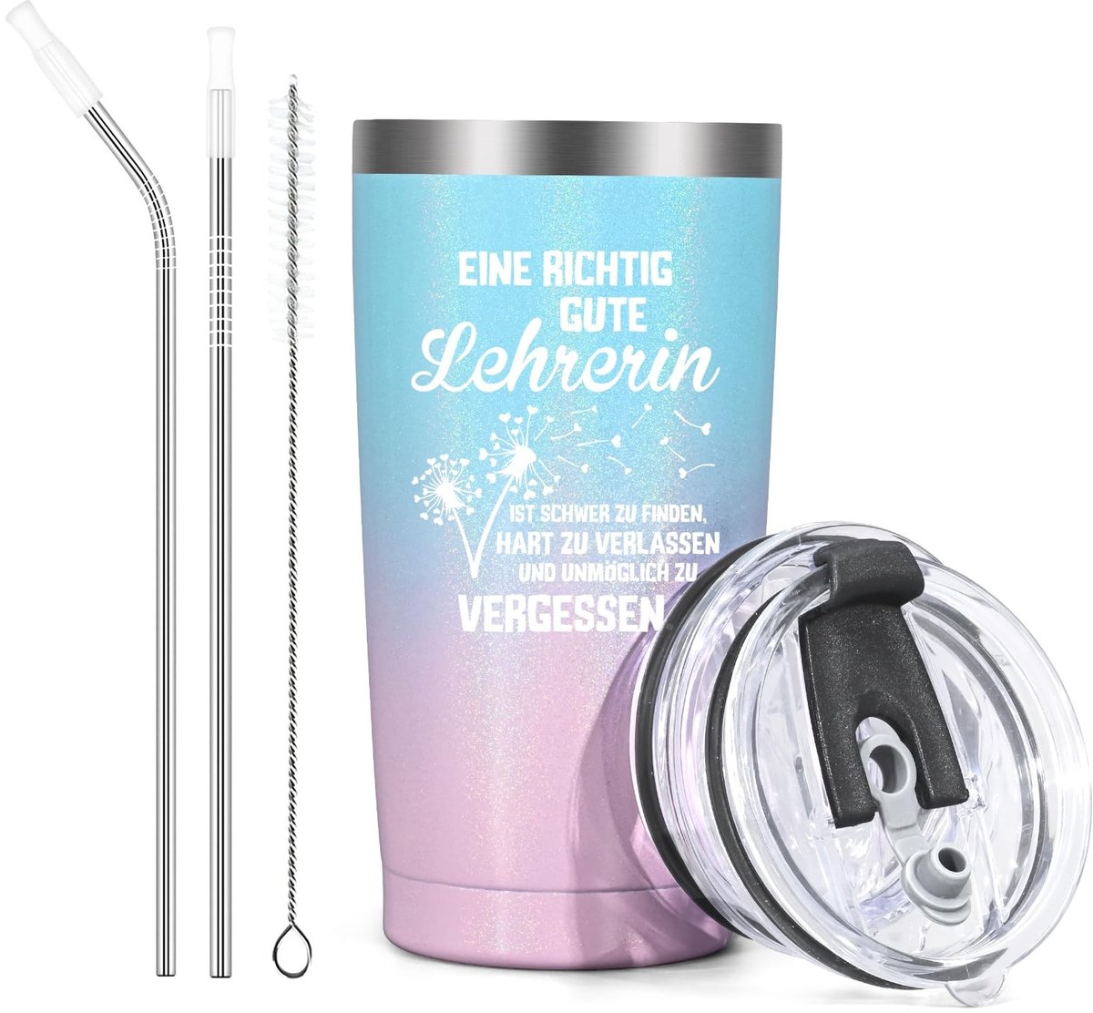 Thermosbeker met rietje en deksel - 600 ml - Mooi cadeau voor de leraar