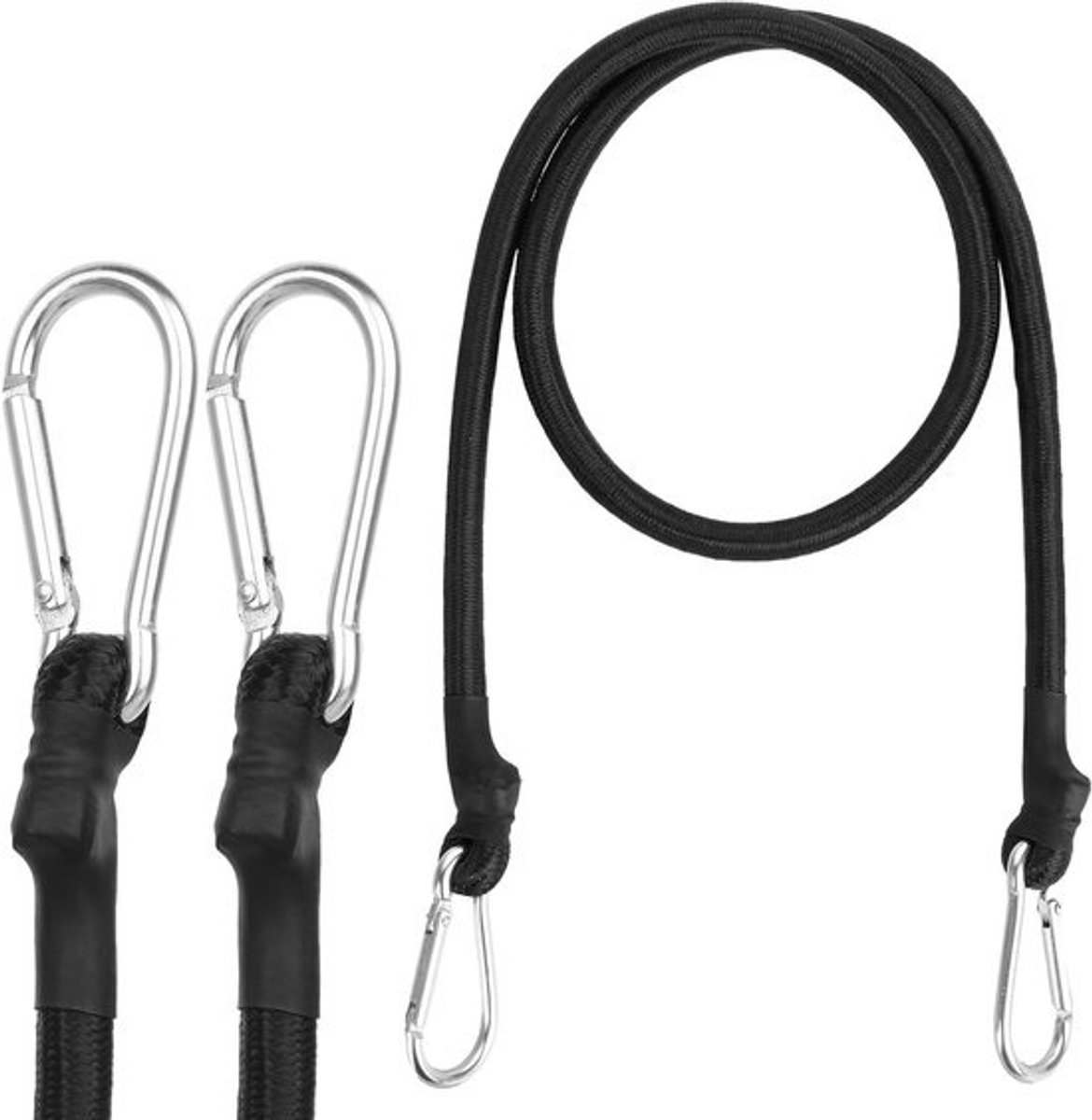 Spanrubber met Karabijnhaak - Bagagespanner Elastisch Koord - Bagage Bevestigen - Extra Sterk Dubbelgevlochten Touw - 100 cm - Zwart