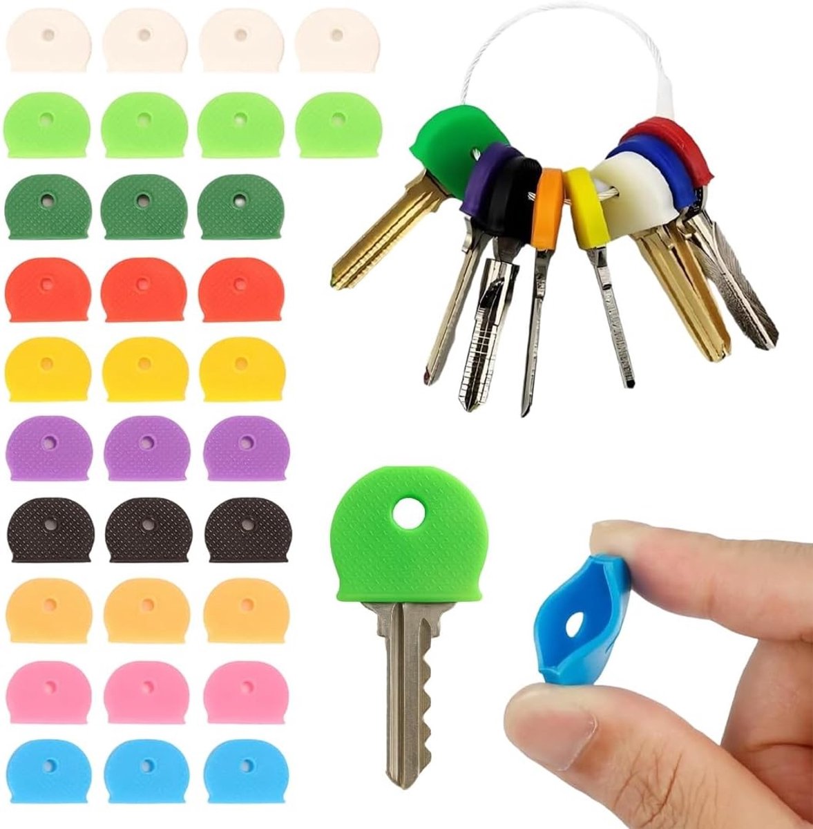 Set van 32 gekleurde sleutelcovers van rubber, identificatie voor sleutels, sleutelcaps, sleuteltags, eenvoudig sleutels herkennen en organiseren