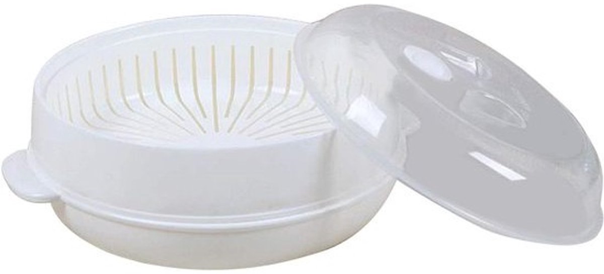Magnetronstomer - Stoomkoker Plastic - Gezond Koken - Ventilatieopeningen - 21 cm diameter - Wit