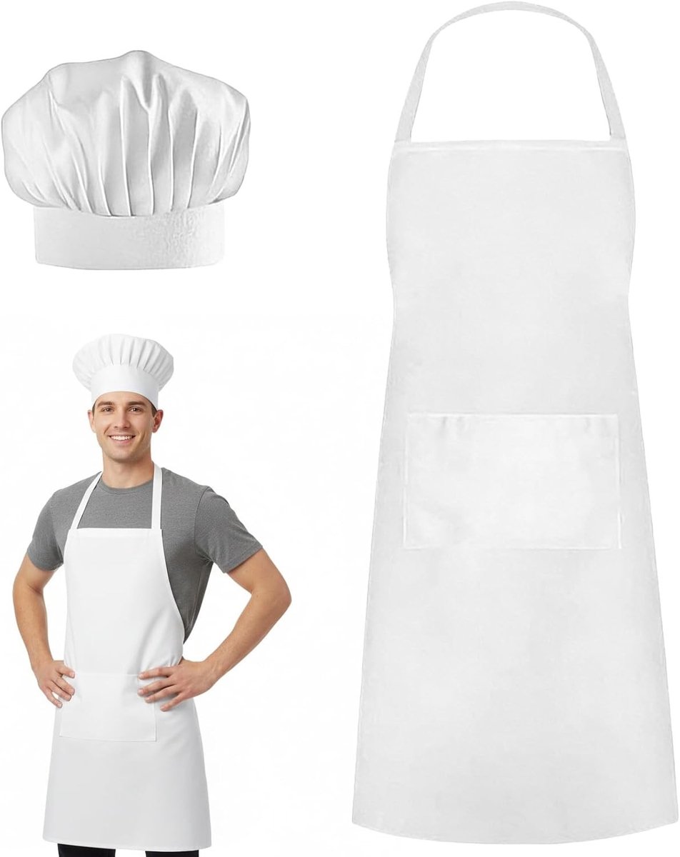 Verstelbare Keuken Schort Set met Zakken en Ademend Hoofddeksel voor Koks, Perfect voor Thuis en Restaurantgebruik