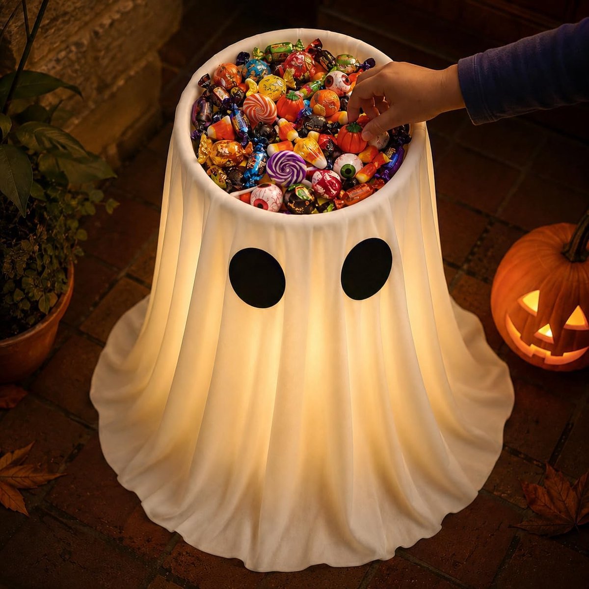 Halloween Geest Snoepkom - Lichtgevende Snoephouder - met 8 Lichtstanden - met Afstandsbediening en LED‑Verlichting - Grote Capaciteit