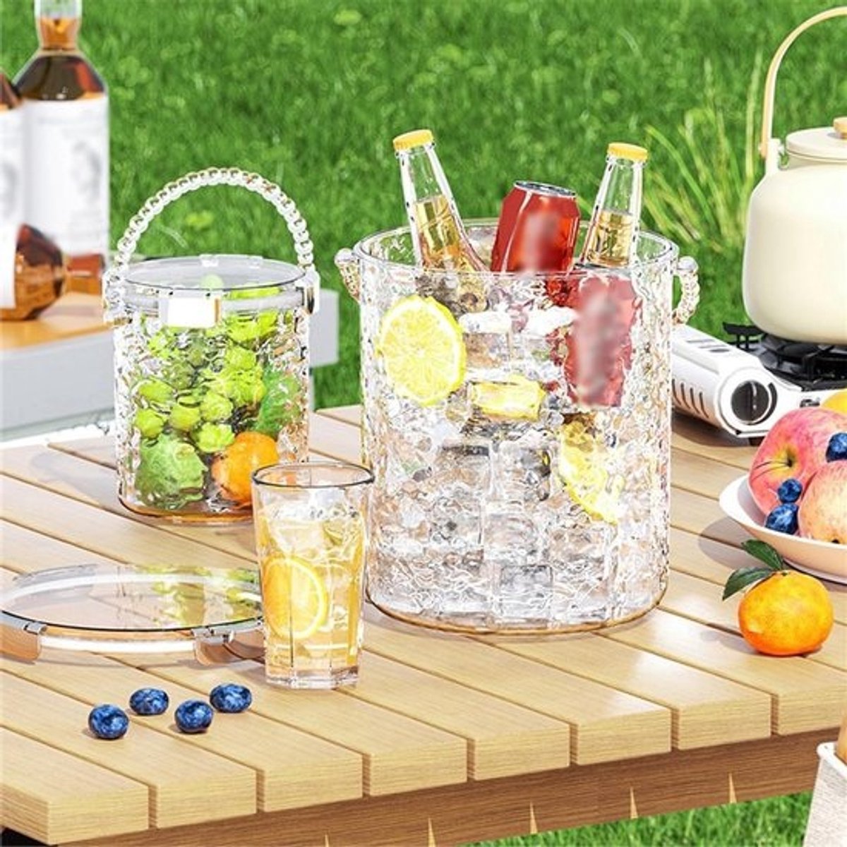 Ijsemmer met Handvat - Koeler Drankjes - Cocktails Koelen - Afgeronde Ringen - Klein - Grijs