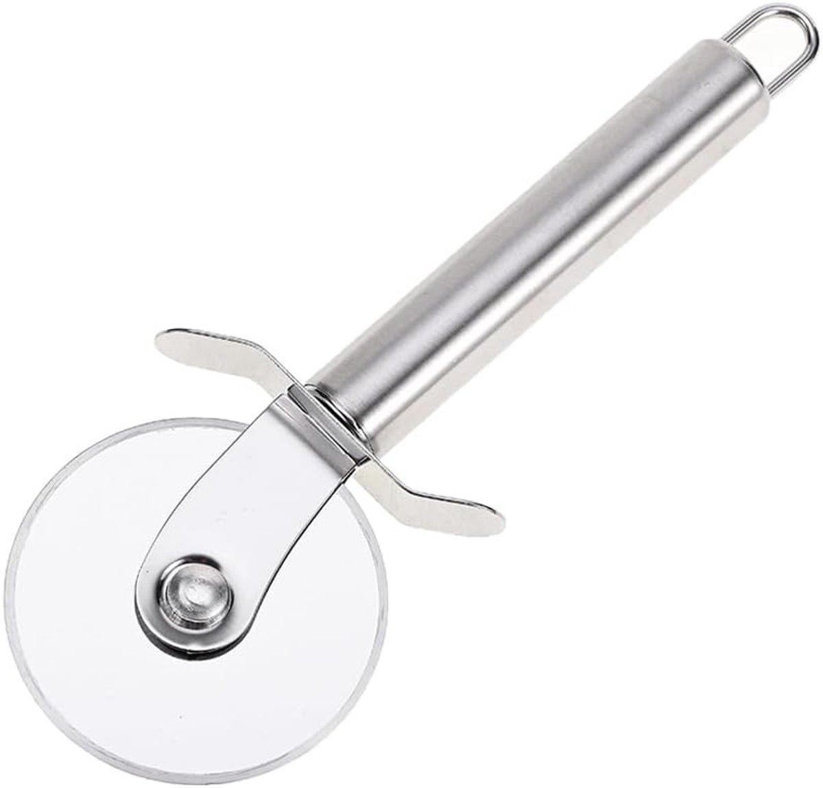 Professionele pizzasnijder van roestvrij staal met scherp wiel en ergonomische handgreep, ideaal voor pizzadeeg, gebak en flambakken, vaatwasmachinebestendig keukengerei