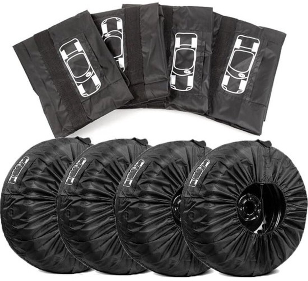 Bandentassen Set - Bandenhoezen - Banden Beschermen - Waterafstotend Materiaal - 4 Stuks - Zwart