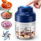 Elektrische Hakmolen - Mini-Knoflookhakker - Knoflookhakker Elektrisch - Draagbare Keukenmachine - 320 ML - Met 6 Roestvrijstalen Messen - Oplaadbare - Voor Groenten, Fruit, Vlees, Babyvoeding & Kruiden