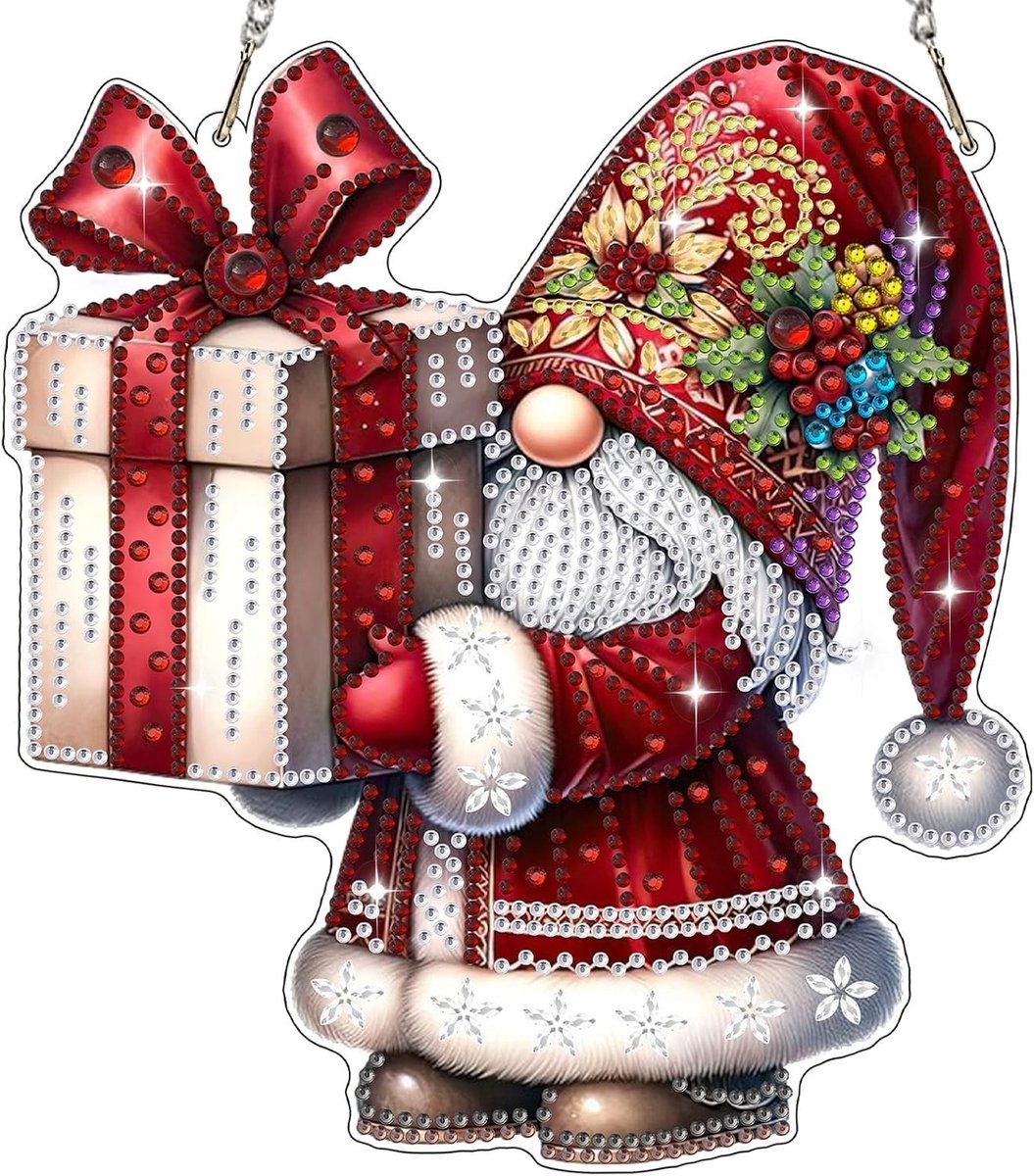 Kerst Diamant Schilderij Hang Ornament met Ketting, Gnome DIY Kit voor Volwassenen en Kinderen, Creatieve Ambachten en Decoratie