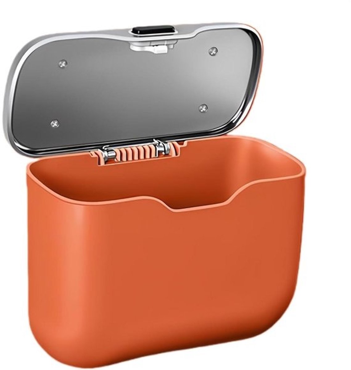 Auto Prullenbak - Afvalbak Auto - Auto Netjes Houden - Met Deksel - 17 x 14 x 10 cm - Oranje