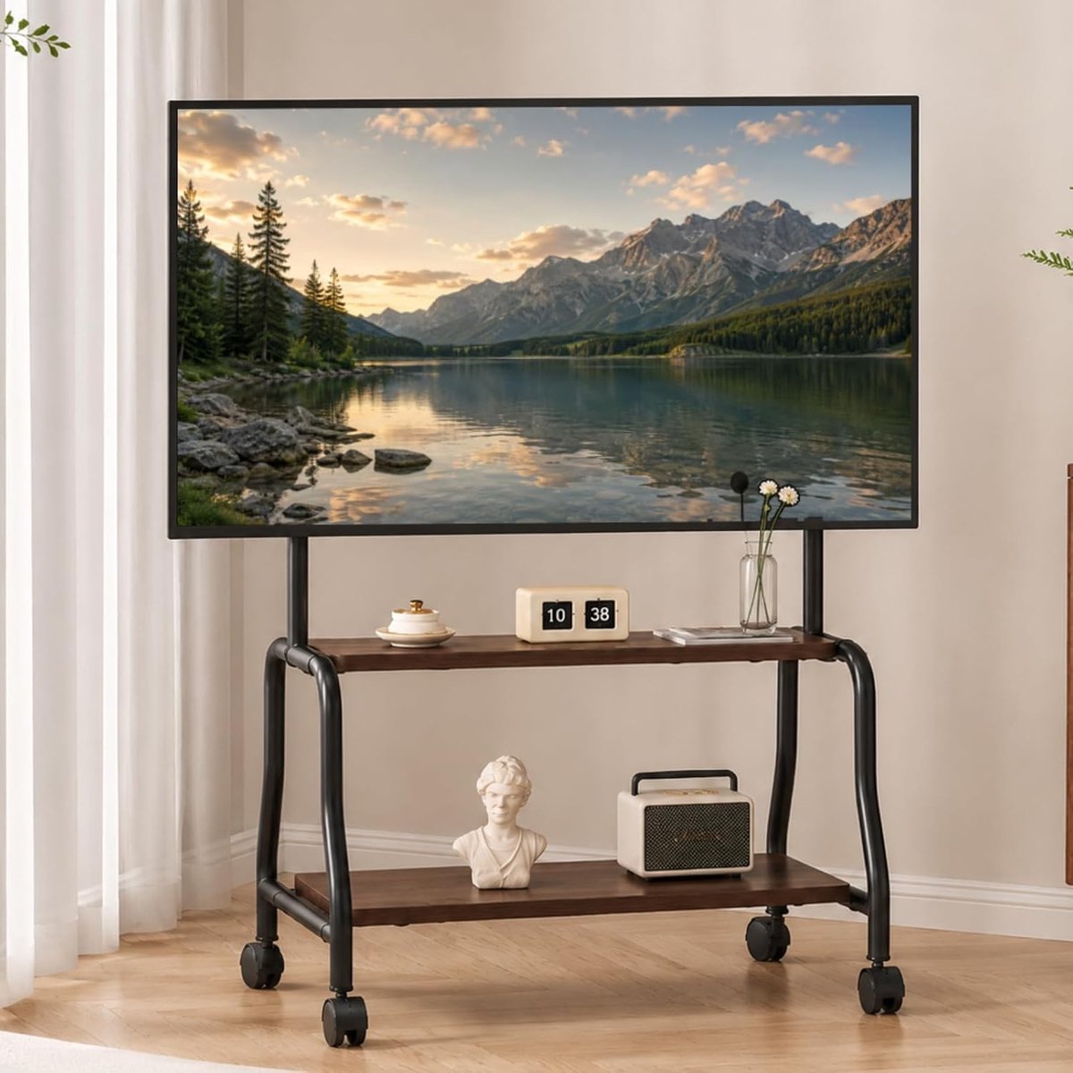 Mobiele TV Stand voor Schermen van 32-75 Inch, Verstelbare TV Beugel op Wielen, Geschikt voor Tot 50kg Max VESA 600x400mm, Ideaal voor Thuis en Kantoor
