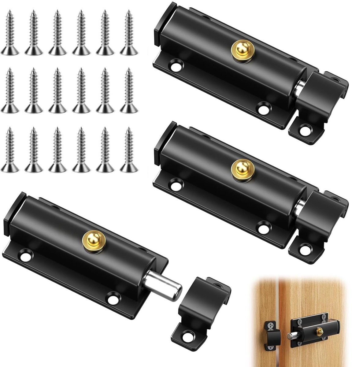 Automatische Veergrendel Set van 3 - Zwart - Roestvrij Staal