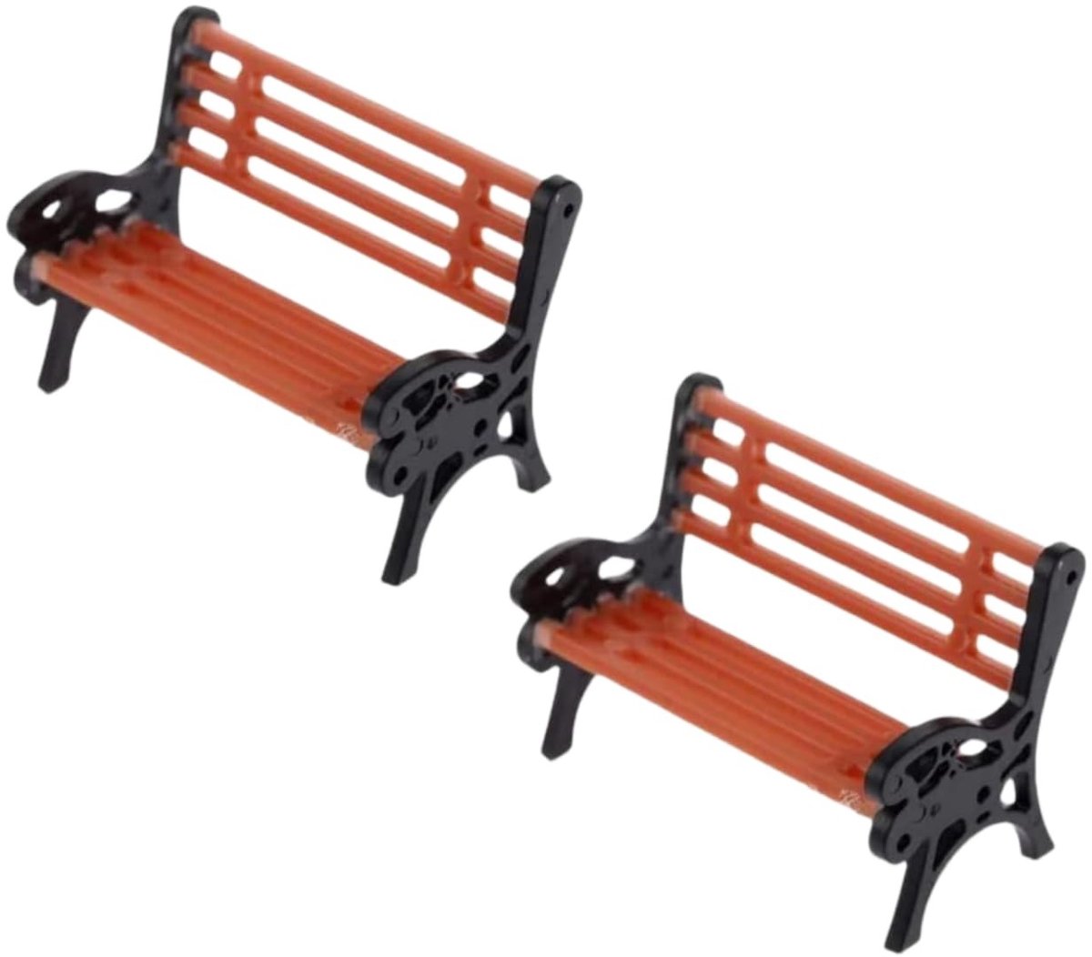 Miniatuur Parkbank Set - 2 Stuks - Bruin Hout - Schaal 1:12