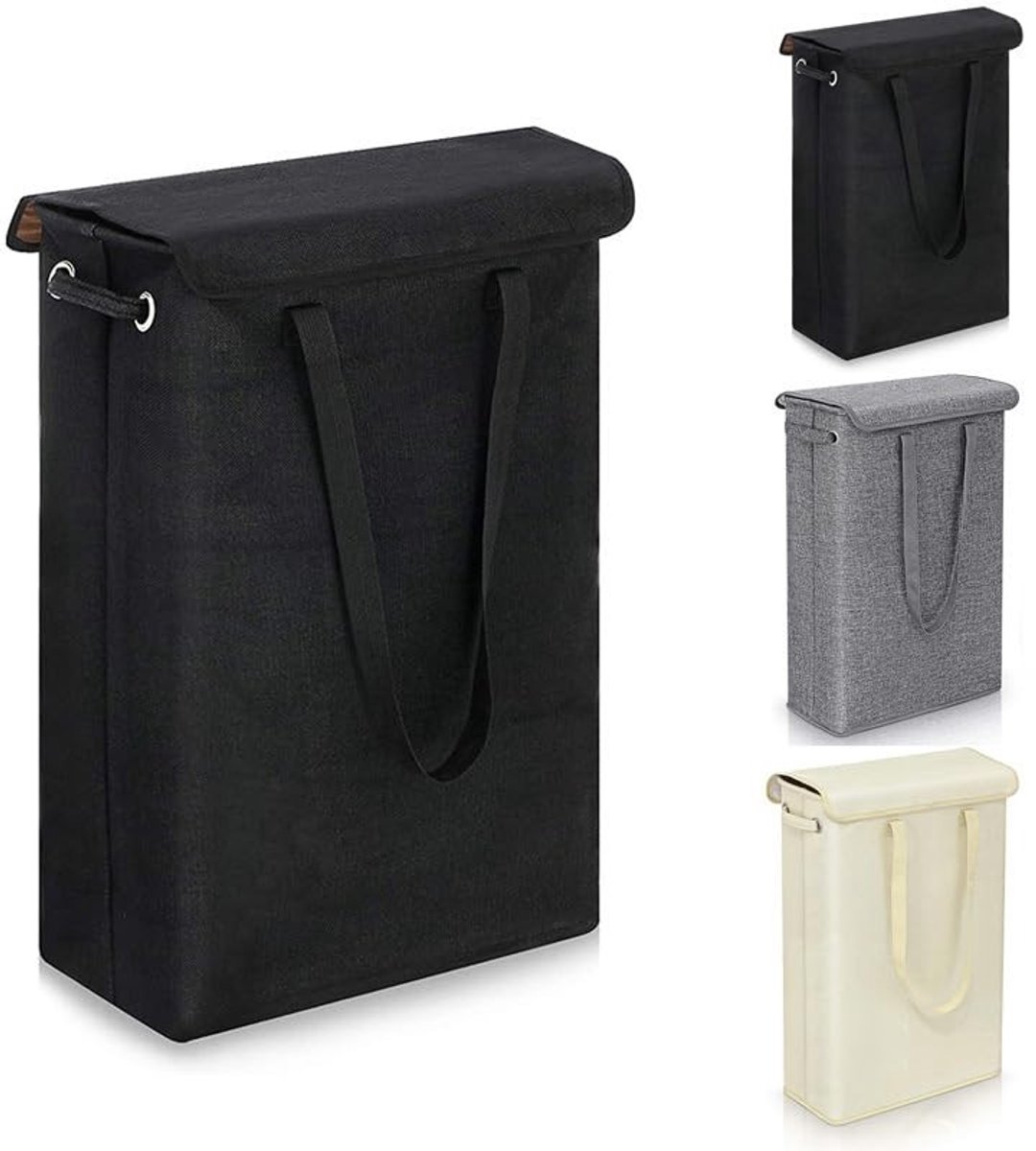 Vouwbare wasmand met deksel - 45 liter zwart