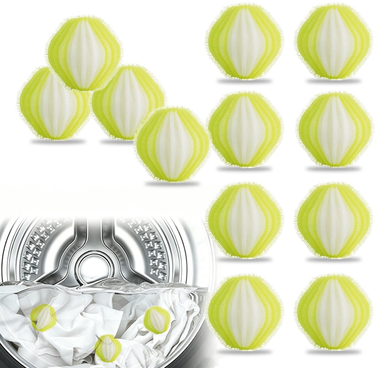 Lint Balls Wasmachine - Herbruikbare Haarvangers - 12 stuks - Groen en wit