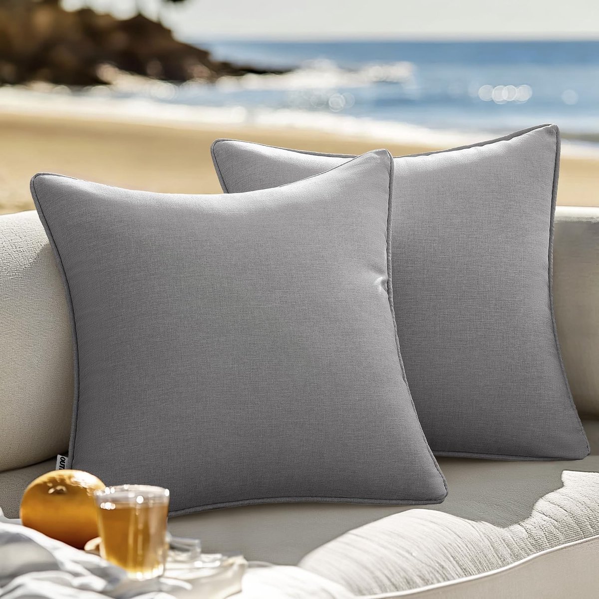 Set van 2 Weerbestendige Kussenhoezen voor Buiten, Decoratieve Kussenhoezen van Polyester met Linnenlook voor Tuin, Sofa en Woonkamer 45x45cm B-Smokey