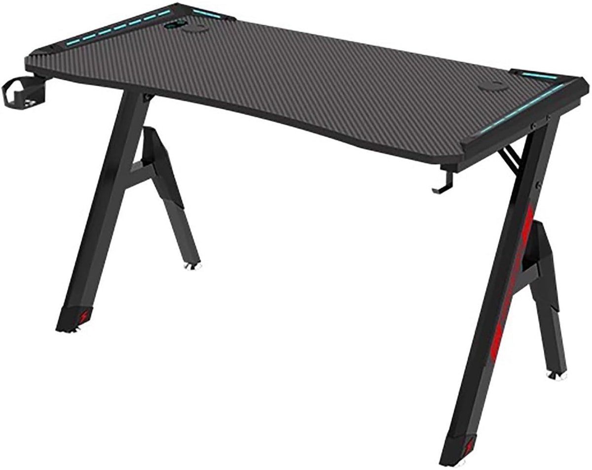 Gaming Bureau - Y-vormige werkplek met bekerhouder en hoofdtelefoonhaak - Carbon fiber - 140 cm
