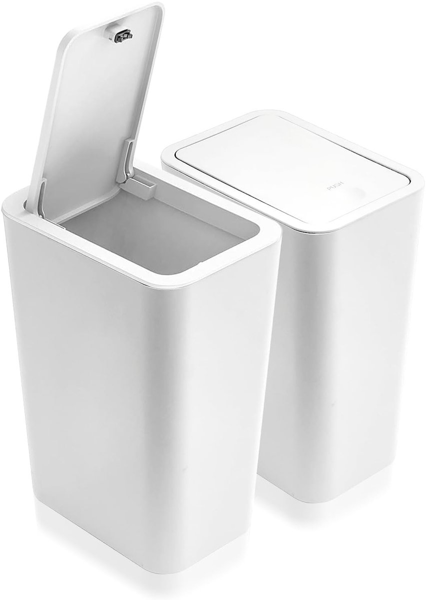 Plastic Afvalbakken met Deksel - 2 Stuks - Wit