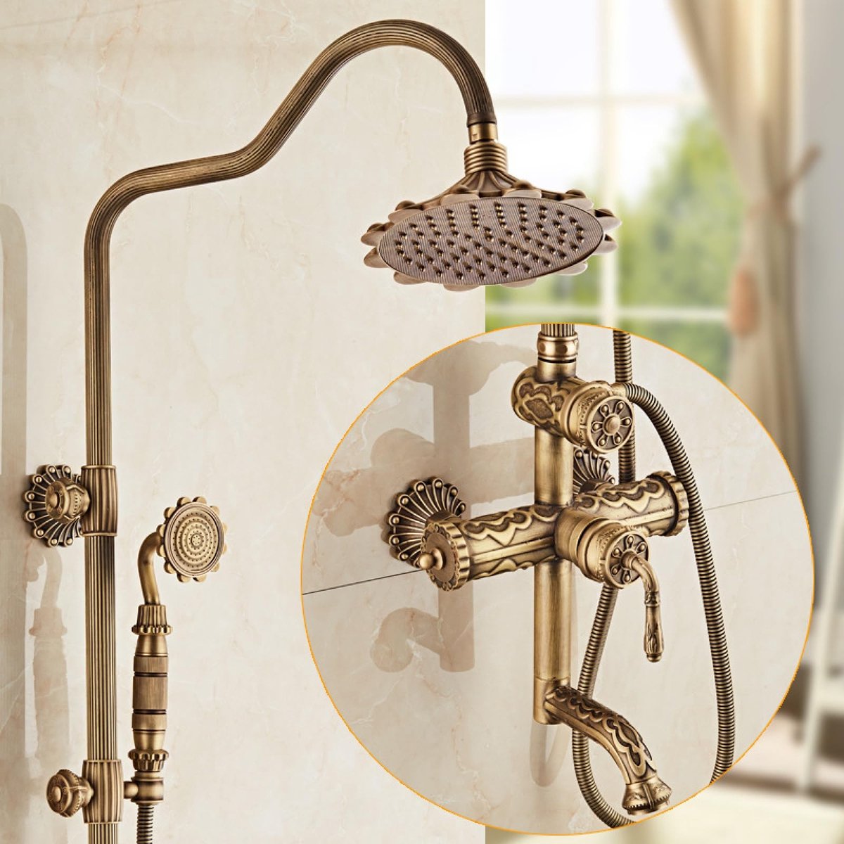 Douche Set met Mengkraan - Warm en Koud Water - Retro Koper