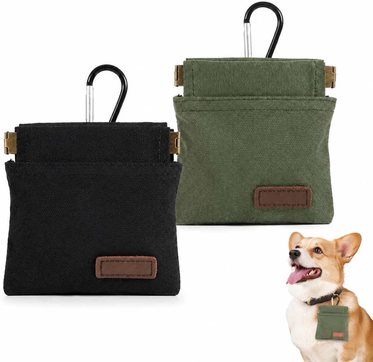 Traktatietas voor honden, 2 stuks, draagbare snacktas voor hondentraining en wandelingen, met karabijnhaak en handige opbergruimte voor traktaties en voer