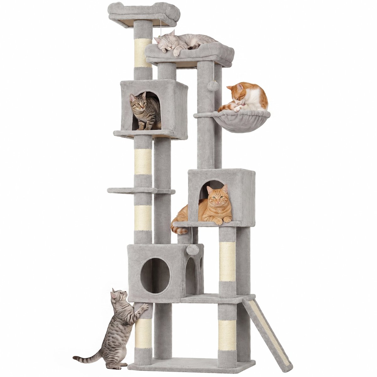 PawHut Cat Tree-Spanplatte, Plüsch-60L x 40B x 200H cm-Hellgrau