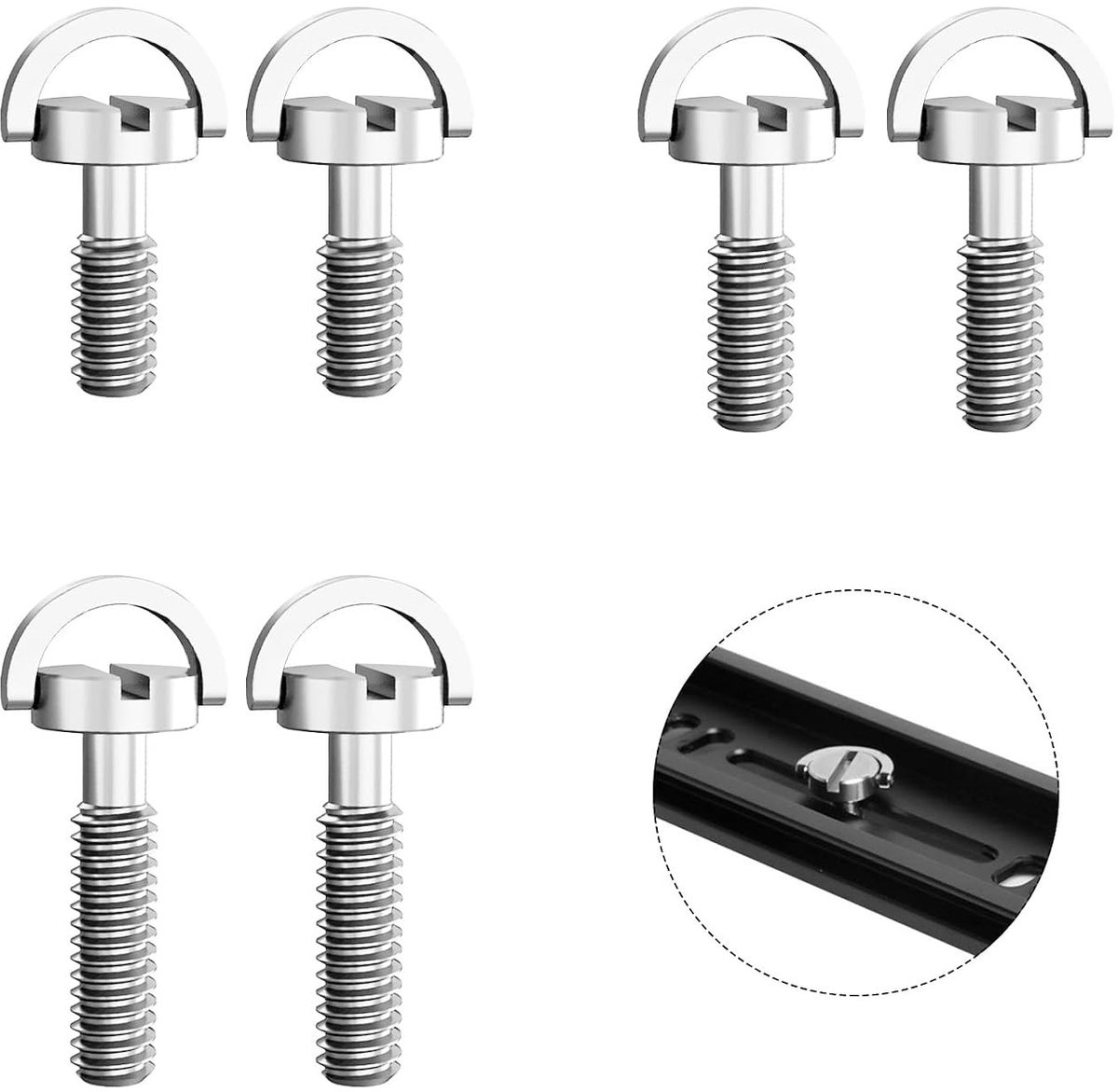Set van 6 D-Ring Bevestigingsschroeven voor Camera's - Snelle Ontgrendelingsschroeven voor Statief, Balhoofd en Monopod