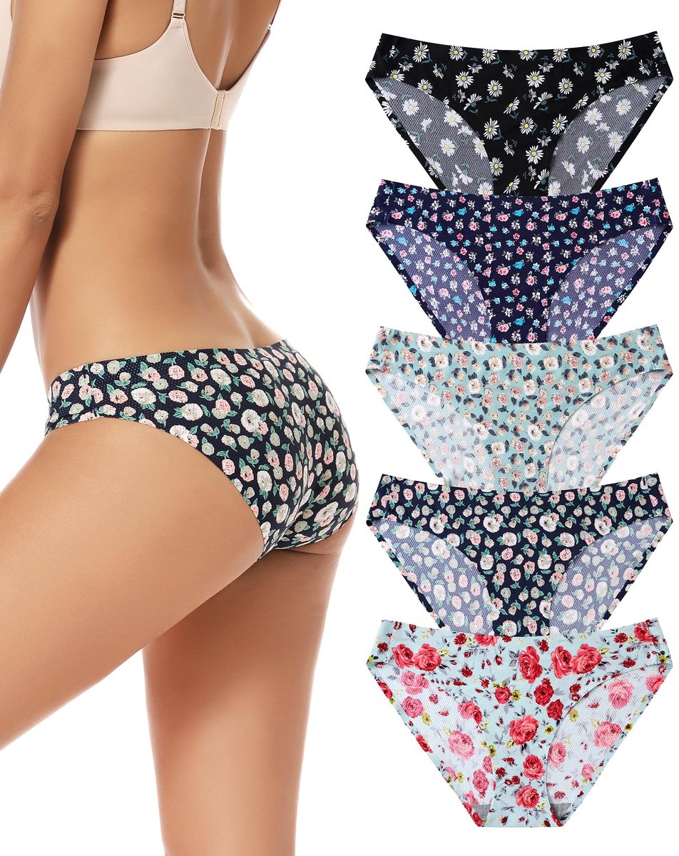Seamless Ondergoed voor Vrouwen - Set van 5 Lage Taille Bikini's - Floral