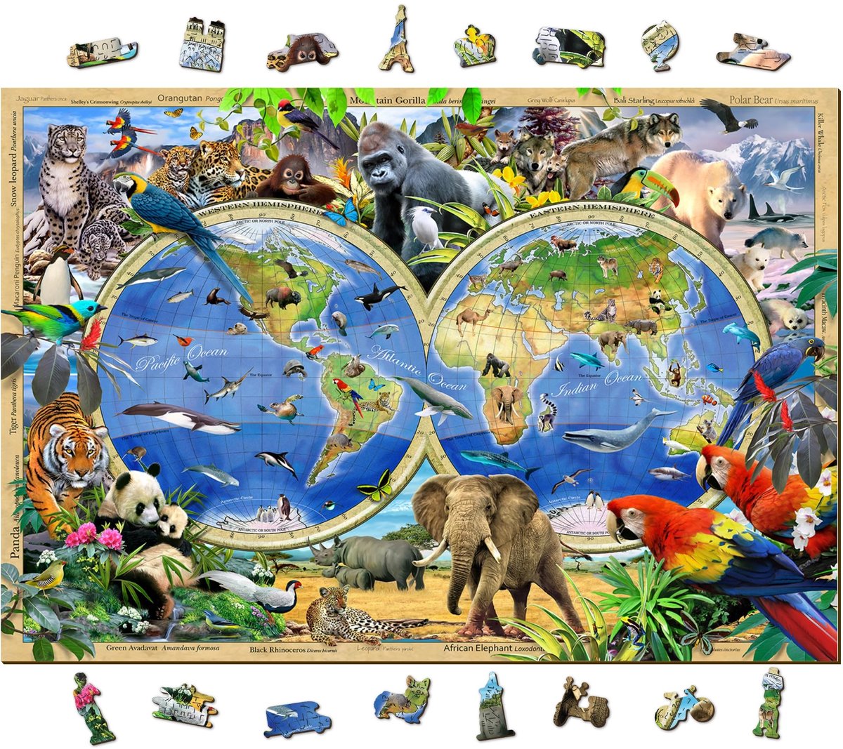 Houten Puzzel - Dierlijke Koninkrijk Kaart