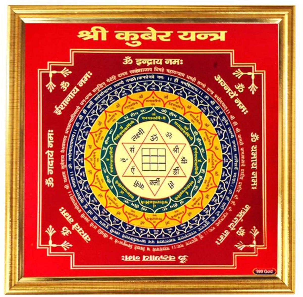 Shri Kuber Yantra Fotolijst - Vastu Wanddecoratie met Gouden Rand