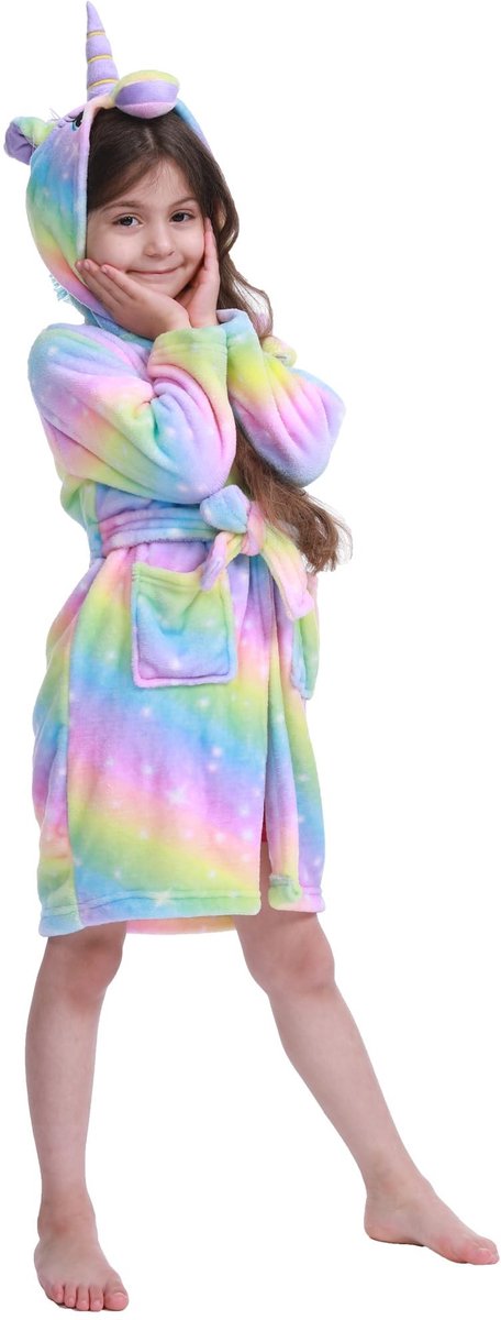 Kinder Badjas van Zacht Flanel - Hoody - Eenhoorn