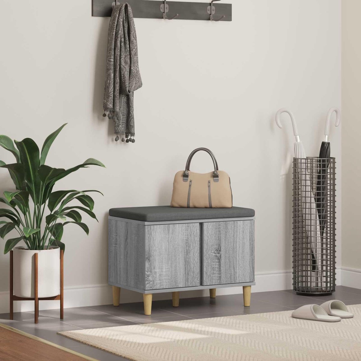 Halbank met Kussen en Opbergruimte - Grijs Sonoma 60 x 15 x 46 cm