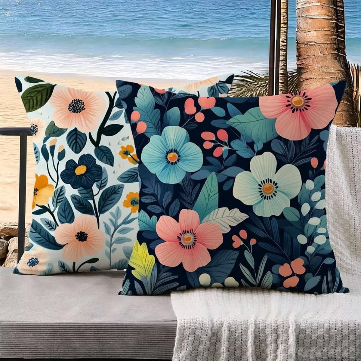 Set van 2 Buiten kussenhoezen 60 x 60 cm - Waterdicht blauw